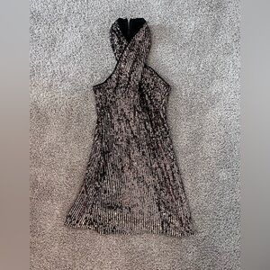 rose gold colored and sequined dress